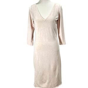 Lauren Ralph Lauren Light Pink Knit Bodycon Midi Dress 3/4 Sleeves V-neck Small